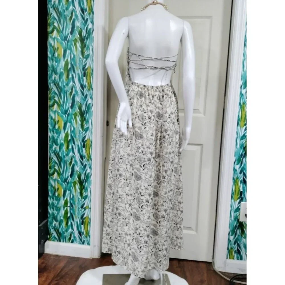 ASTR the Label Floral Print Maxi Linen Dress With Smocked Bodice Back Tie S - Picture 5 of 11